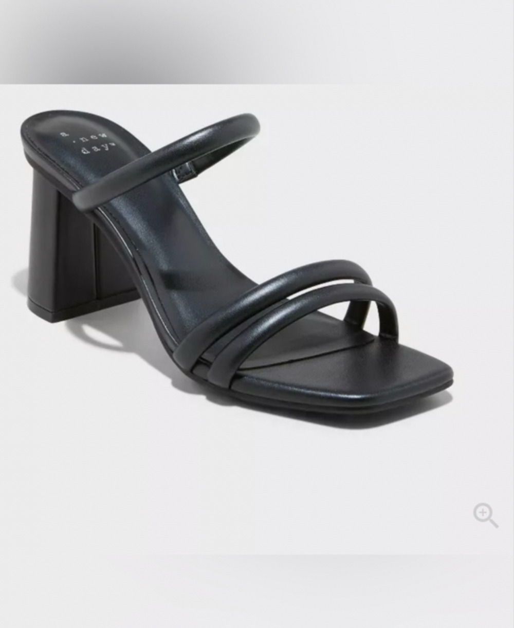 A New Day Stacy Mule Heels Three-Strap Black Block Heel Mule size 8 Womens